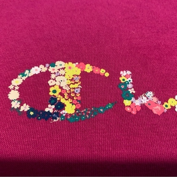 EUC Champion oversized crop sweatshirt pink with flowered logo small - Picture 3 of 6